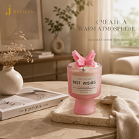 Bougie parfumée sur piédestal en verre givré personnalisé avec décoration papillon, étiquette privée OEM ODM, cadeau de luxe pour la maison, décoration