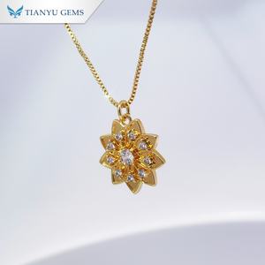 Collier pendentif en or plaqué or à motif floral Tianyu Gems, pendentif rond sculpté en fleurs simple pour femmes, bijoux tendance - Product Image 2