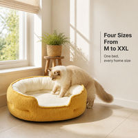Coussin pour animaux de compagnie en velours côtelé rond pour chat et chien, épais, chaud, lavable, avec housse amovible, respirant, toutes saisons
