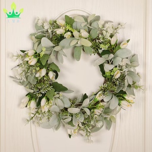 Verde artificiale ghirlande per porta d'ingresso foglie <span class=keywords><strong>di</strong></span> eucalipto con fiori agnelli <span class=keywords><strong>orecchio</strong></span> per la decorazione della fattoria della parete del portico - Product Image 3