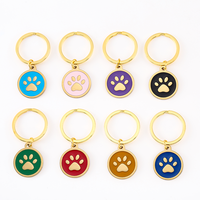Porte-clés rond Ywyougang en émail avec empreinte de patte, breloque en acier inoxydable avec anneau de clé fendu, accessoire de clé personnalisé gravé