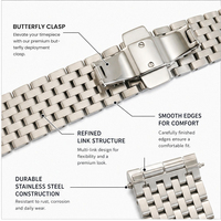 Bracelet de montre en métal brossé poli, bracelet de remplacement en acier inoxydable massif, fermoir à double bouton-poussoir