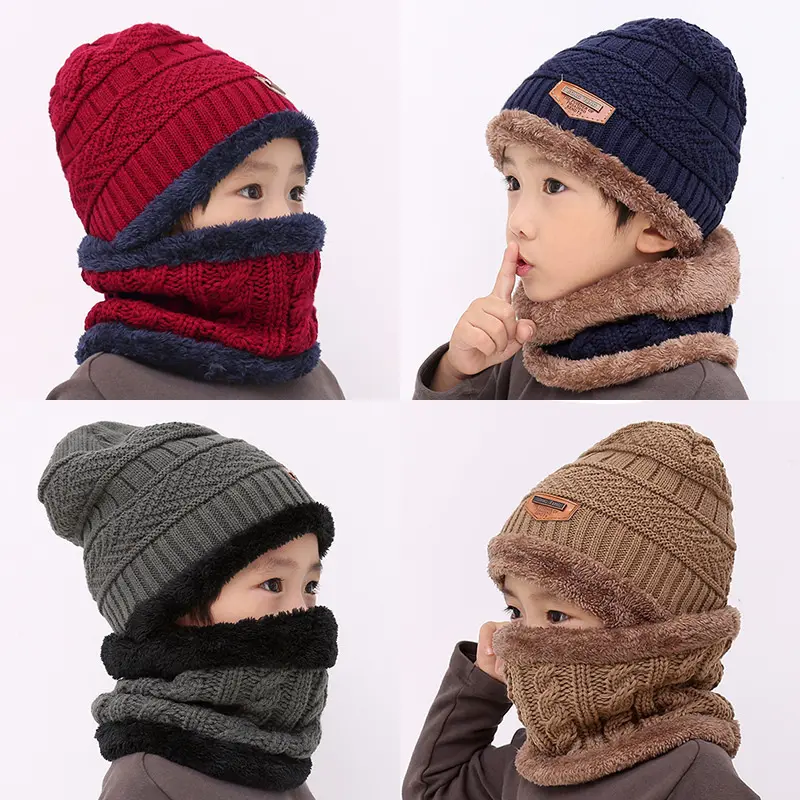 Children Wool And Fleece Baby Autumn And Winter Ear Protection Warm Hat Scarf Two Sets Girls Kids Boys Hats And Scarfs Sets