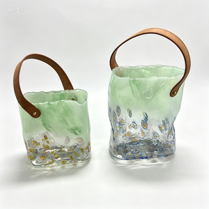 <span class=keywords><strong>Vaso</strong></span> a Forma di Borsetta in Vetro Millefiori Verde Soffiato a Mano <span class=keywords><strong>con</strong></span> Manico in Pelle, <span class=keywords><strong>Vaso</strong></span> Trasparente a Forma di Borsa per Piante Idroponiche - Product Image 4