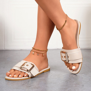 Sandalias Planas de Mujer con Hebilla Cuadrada y Una Sola Tira, Estilo Casual para Exteriores, Tallas Grandes, Moda de Verano - Product Image 3