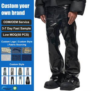 <span class=keywords><strong>Pantalones</strong></span> Brillantes de PU para <span class=keywords><strong>Hombre</strong></span>, <span class=keywords><strong>Pantalones</strong></span> Anchos de Imitación de Cuero Negro Brillante, Estilo Avant-Garde para <span class=keywords><strong>Hombre</strong></span> - Product Image 1