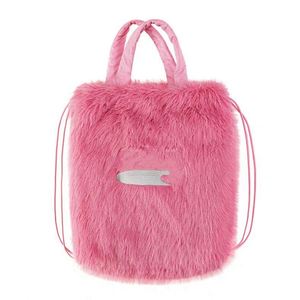 Custom Embroidery Logo Furry <b>Drawstring</b> Bag Fluffy Fleece Plush <b>Drawstring</b> <b>Backpack</b> Faux Fur Shoulder Bag - Product Image 1
