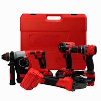 Ensemble d'outils électriques industriels sans balais 4-en-1 haute puissance 21V, perceuse à percussion, meuleuse d'angle, coffret rigide, personnalisable OEM, garantie 1 an
