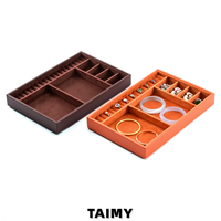 Plateau à bijoux en cuir PU neuf, personnalisable avec logo, empilable, en velours, pour l'organisation et la présentation de bagues, boucles d'oreilles et bracelets - Vente en gros