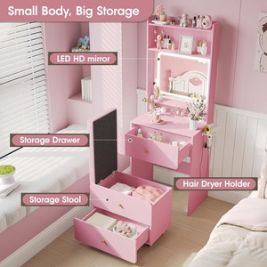 Meilleures ventes FSC : Ensemble de coiffeuses modernes et lumineuses roses, petites, <span class=keywords><strong>avec</strong></span> panneau en bois, table de maquillage, rangement, chaise et station de recharge - Product Image 3