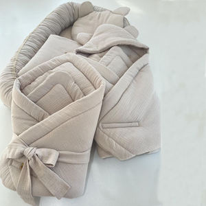 부드러운 코튼 모슬린 아늑한 유아 포대기 후드 신생아 침낭 자루 아기 유모차 침대 담요 - Product Image 3