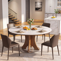 Tribesigns Mesa de Comedor Redonda de Piedra Sinterizada de 47 Pulgadas con Base de Pedestal de Madera Maciza para 4-6 Personas, Cocina, Comedor