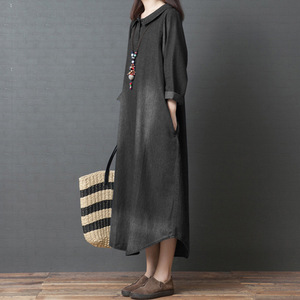 Robe longue en jean oversize pour femme <span class=keywords><strong>grande</strong></span> <span class=keywords><strong>taille</strong></span>, à manches longues, délavée, style <span class=keywords><strong>tunique</strong></span> décontractée pour l'automne 2026 - Product Image 3