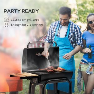 Barbecue à charbon de bois avec fumoir, chariot à roulettes pour extérieur - Product Image 2