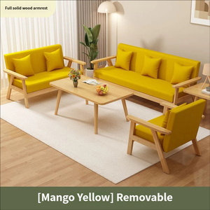 Nuevo Sofá de Dos Plazas de Madera Maciza con Funda de Lino Extraíble y Lavable, Juego de Mesa de Centro para Sala de Estar, Dormitorio, Oficina, Apartamentos en Alquiler - Product Image 5