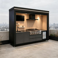Cuisine extérieure modulaire sans formaldéhyde, étanche, avec station barbecue de jardin, cuisinière à induction et système de prises TV sur rail