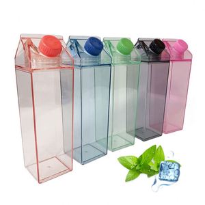 Factory Wholesale Square Shaped Transparent Coloful Chic Milk Carton <b>Clear</b> Plastic <b>Water</b> Drinking <b>Bottle</b> <b>With</b> Custom Logo - Product Image 1