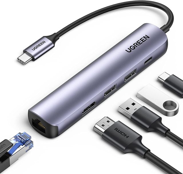 UGREEN USB C Hub 60Hz 5-in-1 Gigabit Ethernet Adapter with 4K HD-MI PD 100W Fast Charging and 2 USB 3.0 Type C Multiport Adapter