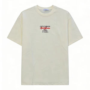 T-shirt Oversize in Cotone Beige Chiaro - Stampa Grafica Spiaggia Copacabana Stile Tropicale Casual - Product Image 1