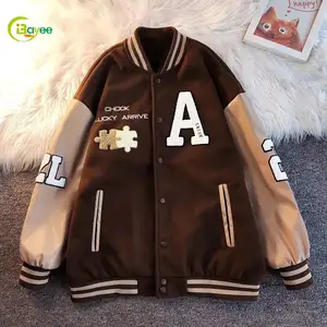 Custom High Quality Purple Leather Sleeves Varsity Jacket Men Vintage Letterman Varsity Jacket With Fur Sleeves