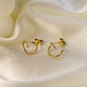Geometric Pendant Earrings Gold Titanium Steel Studs For Women Gift Occasion - Product Image 1