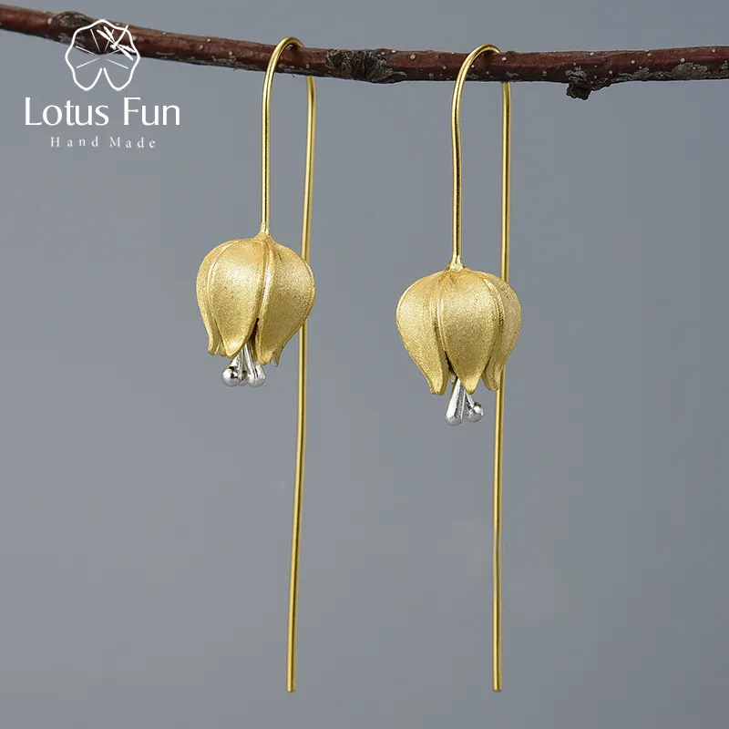 Lotus Fun Sterling Silver 925 Eternal Love Tulip Flower Dangle Earring Fashion Jewelry