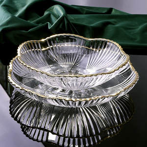<span class=keywords><strong>Assiette</strong></span> de service créative en verre cristal incrusté d'or, style européen, forme de fleur, luxe léger, moderne et simple pour la maison - Product Image 5