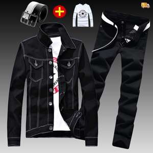 Venta caliente Venta directa de fábrica Chaqueta de mezclilla de motocicleta juvenil con pantalones largos Versión coreana del conjunto de chaqueta guapo de moda - Product Image 3