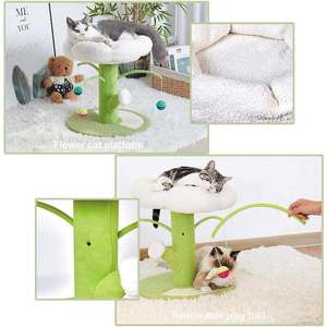 ของเล่นแมวแบบอินเทอร์แอคทีฟสำหรับข่วนโพสต์ไม้สไตล์คลาสสิกเตียงแมวขนาดเล็กโครงหอคอยดอกไม้ต้นไม้แมวลูกบอล - Product Image 5