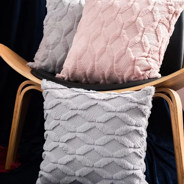 3D Cotton and Linen Geometric Block Diamond Solid Cushion Cover Bed Sofa Pillow Case Living Room Simple Square Decoration