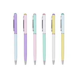 Pastel Pen Fashion Ball Pen With Crystal Pastel Color Metal Pen