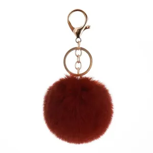 Lông màu nâu bóng móc khóa Pompom số lượng lớn furball puffballs Móc chìa khóa