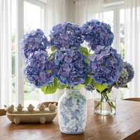 Bunga Hydrangea Plastik Mirip Asli untuk Dekorasi Rumah, Lapisan Film Pelembap Berlapis Cat Minyak, Dekorasi Hari Valentine