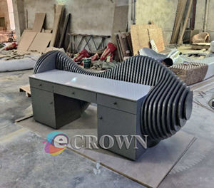 Reception Glossy Color Table Wooden Square Front Modern showcase Cashier Desk Curved Design <strong>Pompadour</strong> Reception OEM - Product Image 4