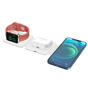 15W Wireless Charger Trending Products 2024 PD 15W Fast Charging 3 In 1 QI Wireless Charger Foldable For Phone Watch Earbuds