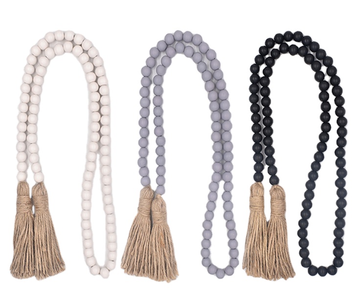 Wholesales Farmhouse Rustic Wooden Beads Tassel Banner Garland Home Decoration Wall Hanging