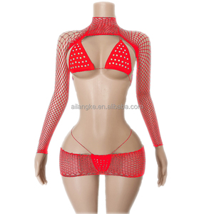 Vadulyer Vente en gros Design original Body en résille 3 pièces Tenue de danse sexy <span class=keywords><strong>Costume</strong></span> de rave Tenue de performance Strass - Product Image 3
