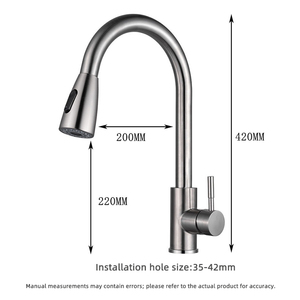 حنفية مياه مطبخ قابلة للسحب قابلة للتخصيص مع صنبور حوض صحي من الفولاذ المقاوم للصدأ ، خلاطات مطبخ باردة ساخنة من النيكل المصقول - Product Image 4