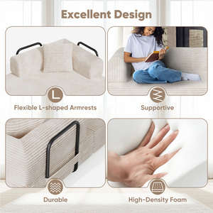 Sofá cama reclinable de terciopelo, sofá cama extensible con almohadas, sofá convertible para sala de estar, juego de sofá cama con estructura cuadrada - Product Image 5