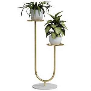 Support à fleurs minimaliste en fer doré avec base en marbre, présentoir pour plantes d'intérieur, design minimaliste pour la décoration de la maison - Product Image 3