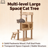 Arbre à chat en bois de luxe, capsule spatiale transparente, maison pour chat, condo fermé, plateformes multiples, structure de saut, pour plusieurs chats et chiens