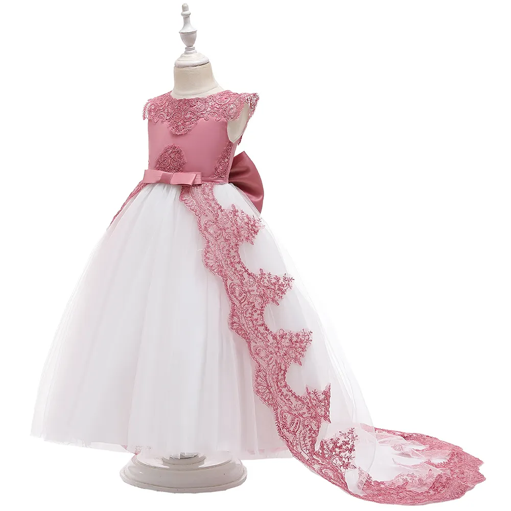 MQATZ Ready to Ship Kids frocks Elegant White Girl Party tailing Dress for Children Ball Gown LP-255