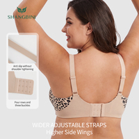 Soutien-gorge sans armatures SHANGBINI grande taille beige imprimé léopard, couvrance totale, col en V, bretelles larges pour poitrine généreuse, vente en gros OEM ODM