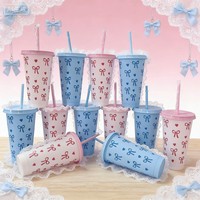 Mignon Gobelet d'été personnalisé de 710 ml grande capacité pour jus, portable, sans BPA, réutilisable, en plastique, avec paille