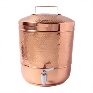 Fontaine à eau en cuivre poli au design moderne et traditionnel avec robinet, vaisselle circulaire - Product Image 2