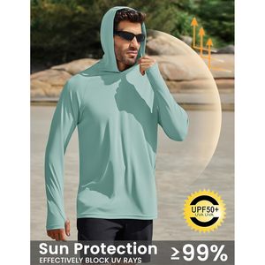 Haut de protection solaire UPF 50+ à manches longues pour homme, avec capuche, anti-UV, pour la pêche, la course, la natation et la randonnée - Product Image 4