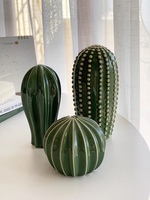 Nouvelle Décoration Cactus en Céramique de Haute Qualité Style Nordique 2025, Design Moderne Vert Glacé, Ornement d'Intérieur Inspiré Pâques Halloween