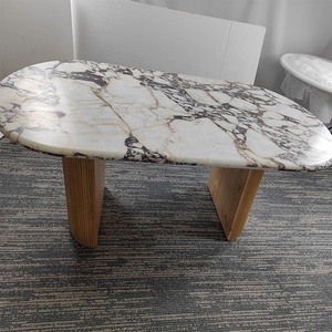 Meubles de maison de luxe Italie Calacatta Viola Table à manger en marbre 8 places Plateau en marbre naturel avec pieds en bois massif - Product Image 4