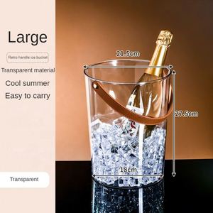 PU Leather Handle <b>Plastic</b> Clear Party Bar KTV Home Beers Champagne Retro Handle Ice Coolers Bucket Wine Chiller - Product Image 4