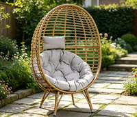Fauteuil œuf en rotin d'extérieur avec coussin, chaise longue œuf en rotin pour patio avec support pour jardin et balcon
